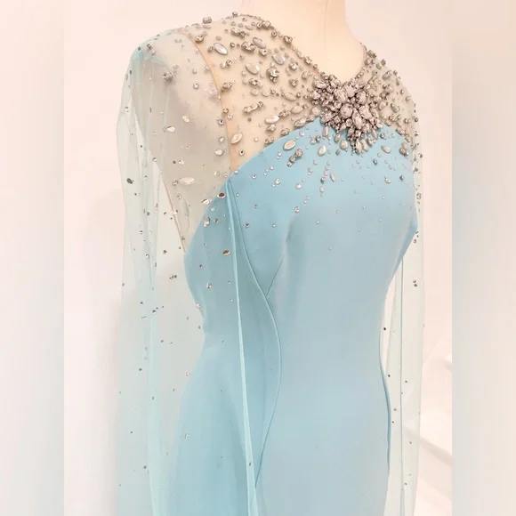 Jenny Packham Wren Embellished Cape Gown Long Dress